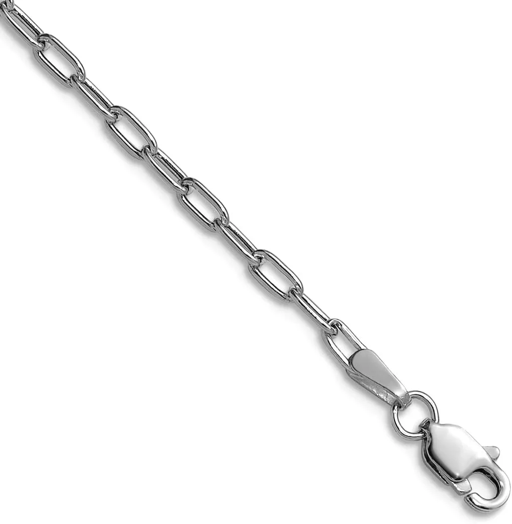 JewelryWeb 14k White Gold 2.2mm Semi solid Beveled Paperclip Chain Ankle Bracelet Anklet for Women and Men