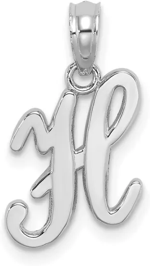 JewelryWeb 14k White Gold H Script Letter Name Personalized Monogram Initial High Polish Charm 17.75x10.2mm Wide 1.15mm Thick Pendant Necklace for Women