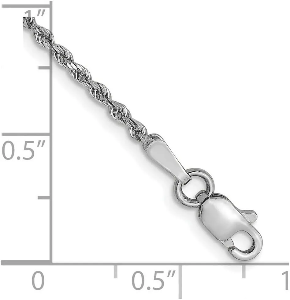 JewelryWeb 14k White Gold Lobster Claw Closure 1.5mm Sparkle Cut Rope Chain Ankle Bracelet Anklet for Women and Men