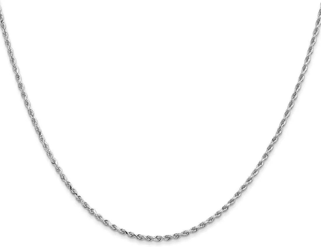 JewelryWeb 14k White Gold Lobster Claw Closure 1.5mm Sparkle Cut Rope Chain Ankle Bracelet Anklet for Women and Men