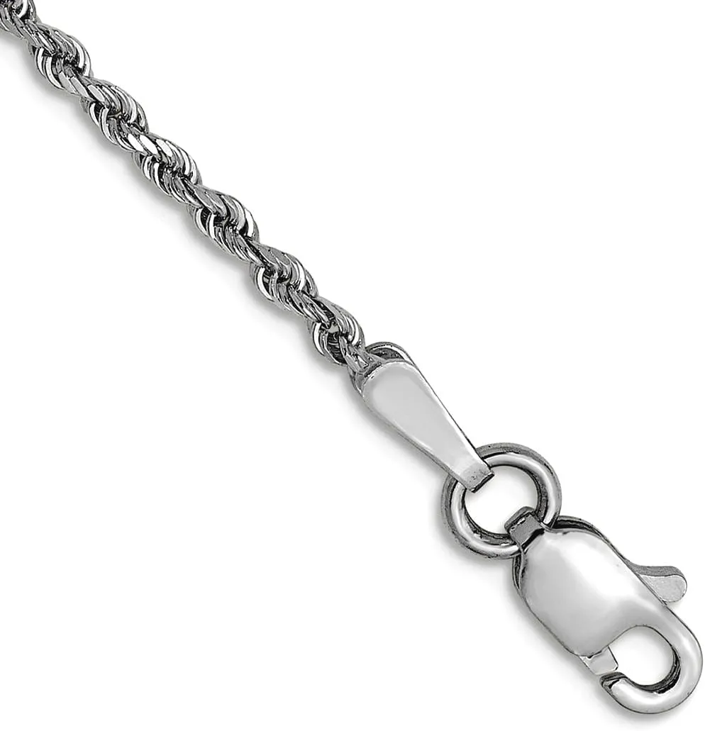 JewelryWeb 14k White Gold Lobster Claw Closure 1.5mm Sparkle Cut Rope Chain Ankle Bracelet Anklet for Women and Men