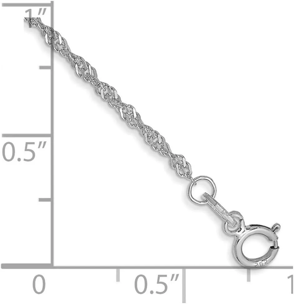 JewelryWeb 14k White Gold Polished 1.4mm Solid Singapore Chain Anklet Spring-Ring-Anklet for Women and Men