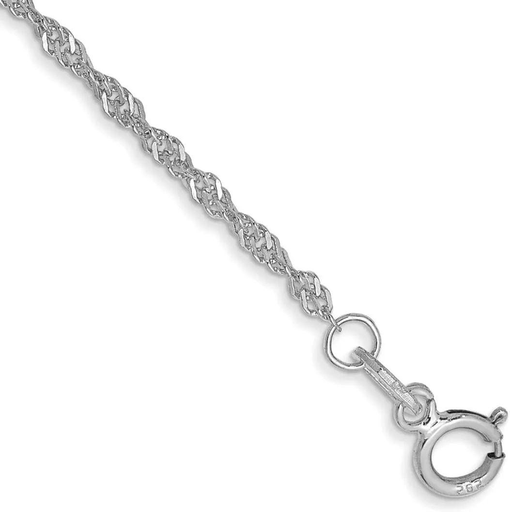 JewelryWeb 14k White Gold Polished 1.4mm Solid Singapore Chain Anklet Spring-Ring-Anklet for Women and Men