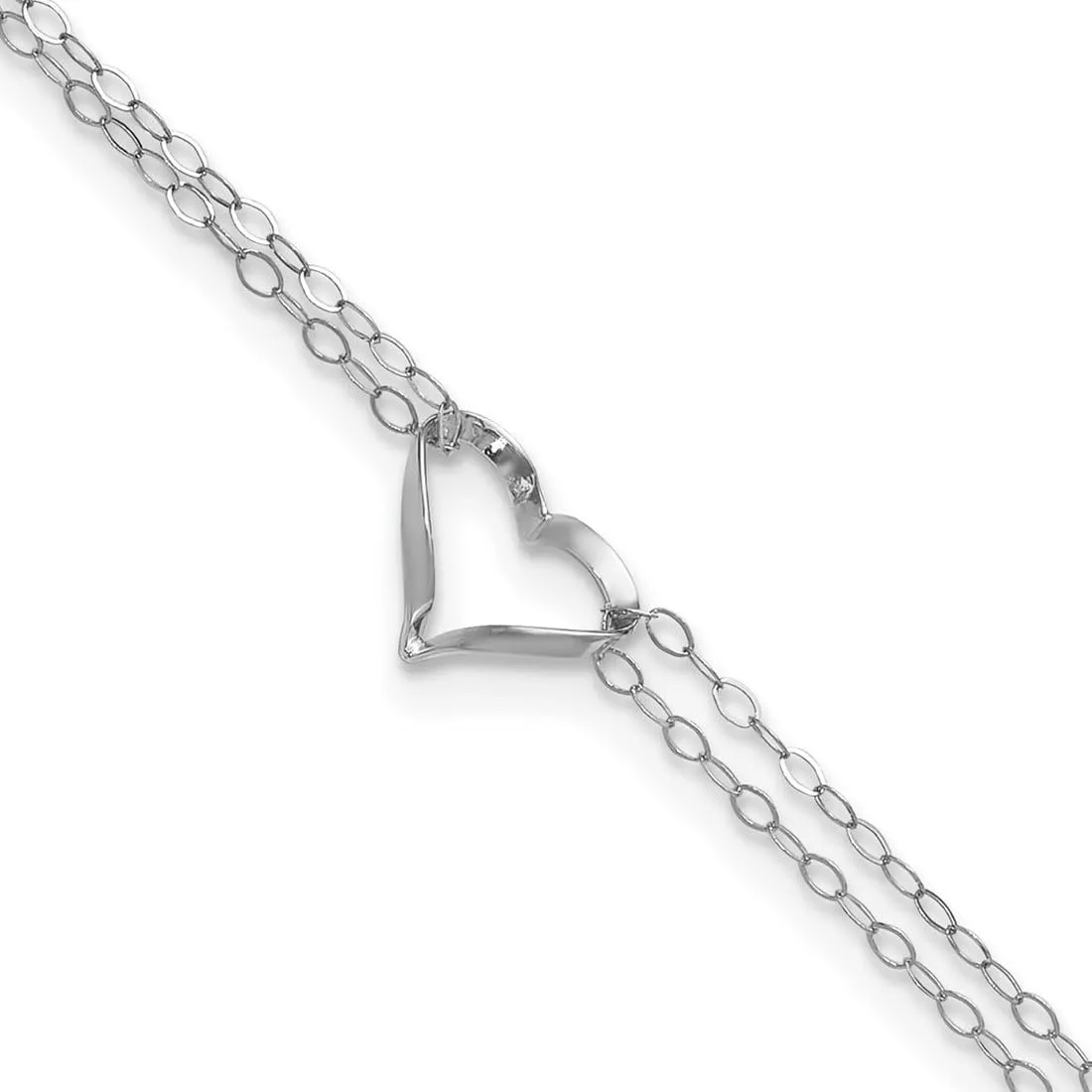 JewelryWeb 14k White Gold Polished Adjustable Spring-Ring Double Strand Love Heart Anklet-Anklet for Women