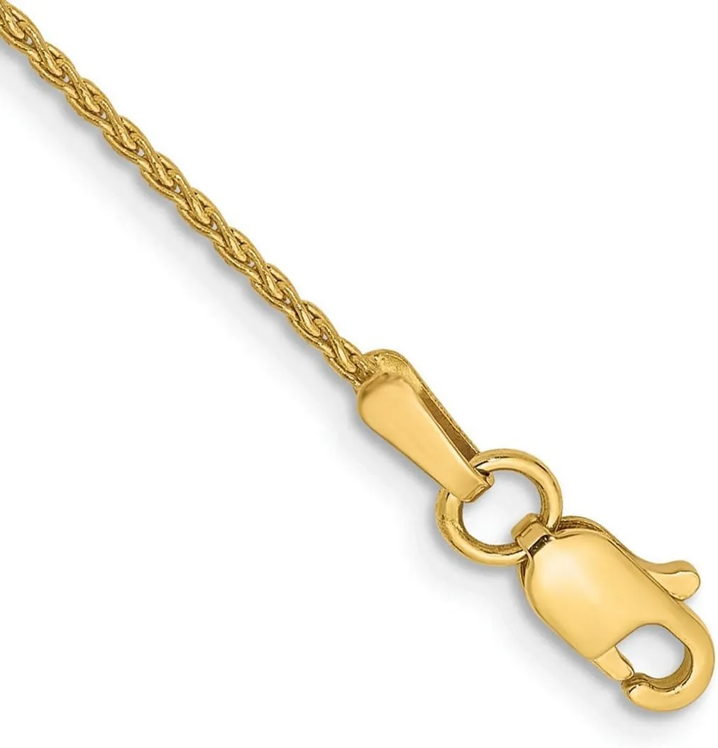 JewelryWeb 14k Yellow Gold 1.2mm Round Wheat Chain Ankle Bracelet Anklet for Women and Men