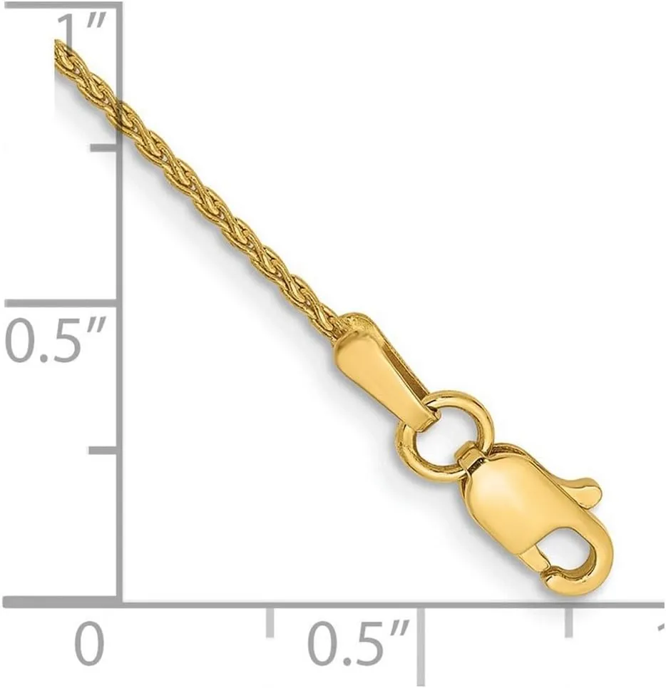 JewelryWeb 14k Yellow Gold 1.2mm Round Wheat Chain Ankle Bracelet Anklet for Women and Men