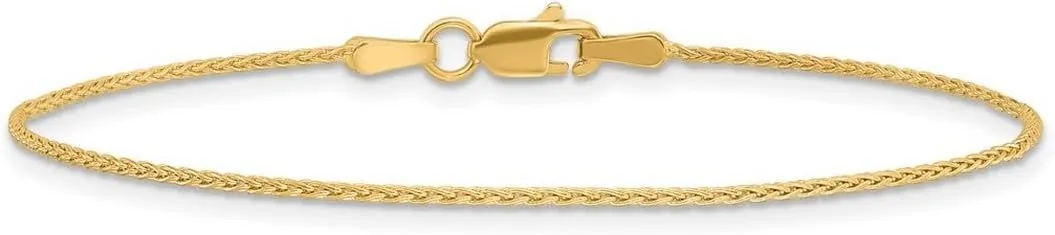 JewelryWeb 14k Yellow Gold 1.2mm Round Wheat Chain Ankle Bracelet Anklet for Women and Men