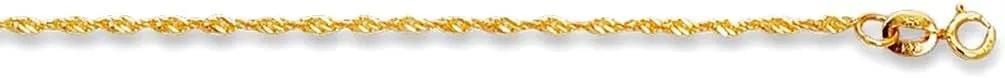 JewelryWeb 14k Yellow Gold 1.5mm Shiny Sparkle Cut Singapore Chain Anklet With Spring-Ring Clasp 10 Inch-Anklet for Women and Men