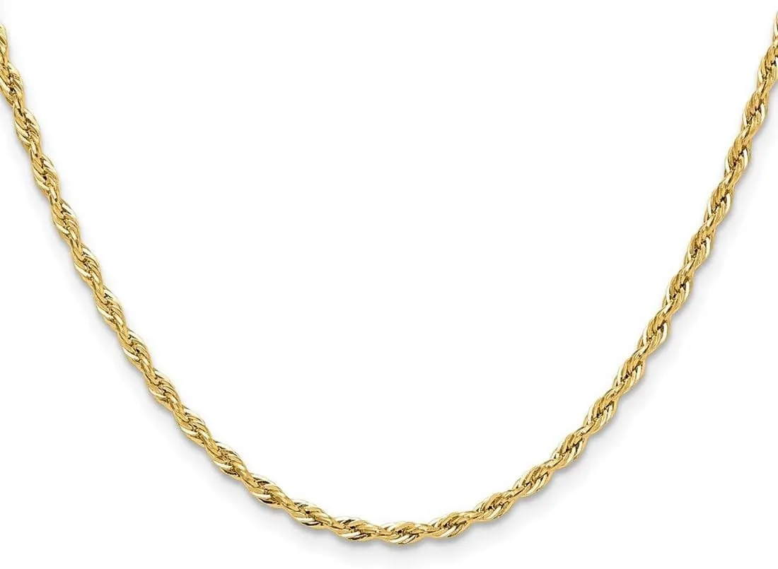 JewelryWeb 14k Yellow Gold 2.5mm Semi solid Rope Chain Bracelet Link-Bracelet for Women and Men