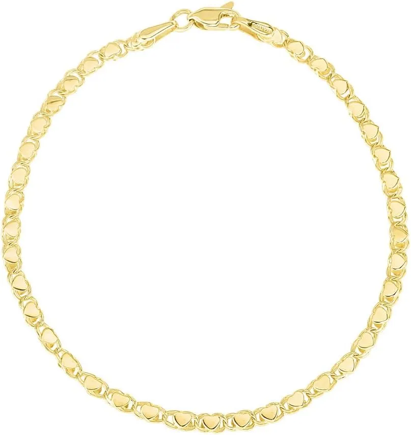 JewelryWeb 14k Yellow Gold 2.9mm Sparkle Cut Love Heart Chain With Lobster Clasp Anklet 10 Inch-Anklet for Women and Men