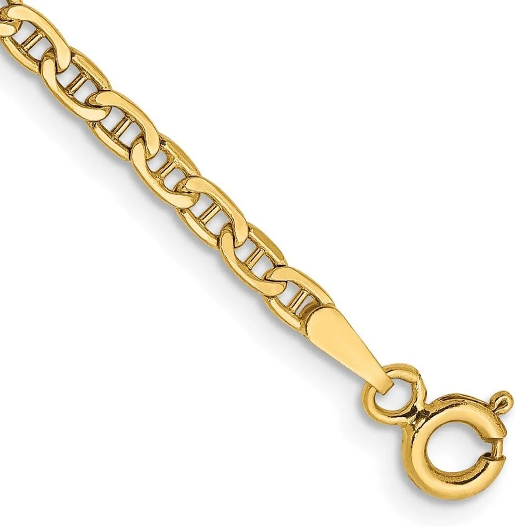 JewelryWeb 14k Yellow Gold Hollow Polished Lightweight 2.40mm Nautical Ship Mariner Anchor Chain Ankle Bracelet Anklet for Women and Men
