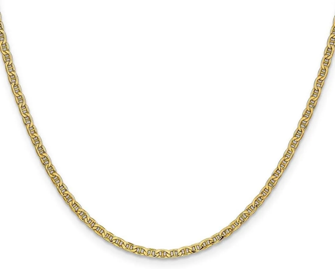 JewelryWeb 14k Yellow Gold Hollow Polished Lightweight 2.40mm Nautical Ship Mariner Anchor Chain Ankle Bracelet Anklet for Women and Men