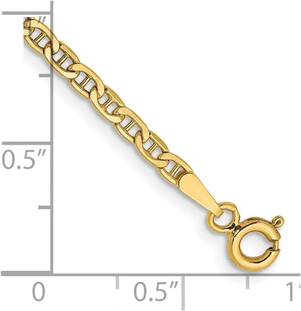 JewelryWeb 14k Yellow Gold Hollow Polished Lightweight 2.40mm Nautical Ship Mariner Anchor Chain Ankle Bracelet Anklet for Women and Men