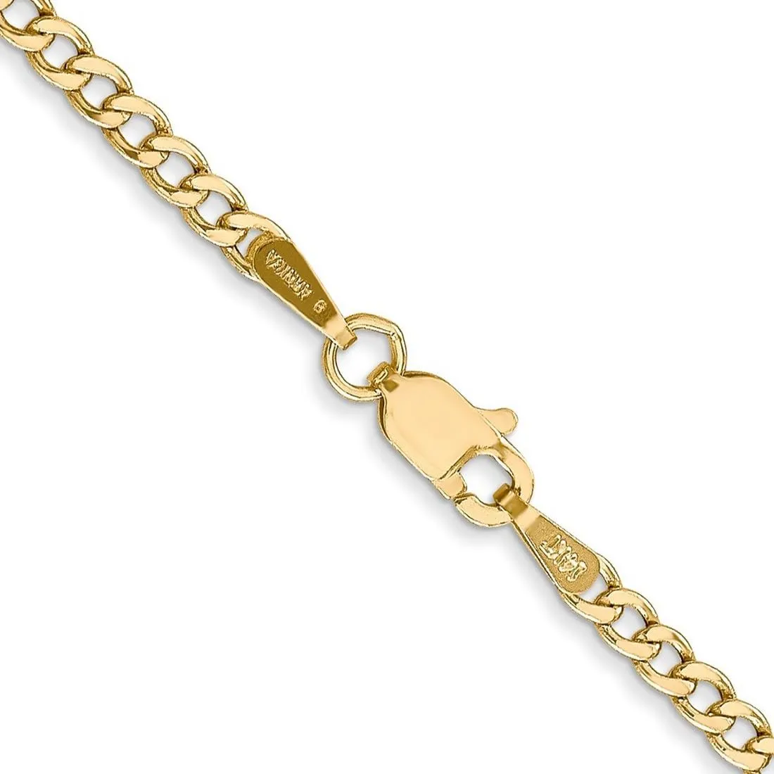 JewelryWeb 14k Yellow Gold Hollow Polished Lightweight Lobster Claw Closure 2.5mm Semi solid Curb Link Chain Bracelet-Link-Bracelet for Women and Men