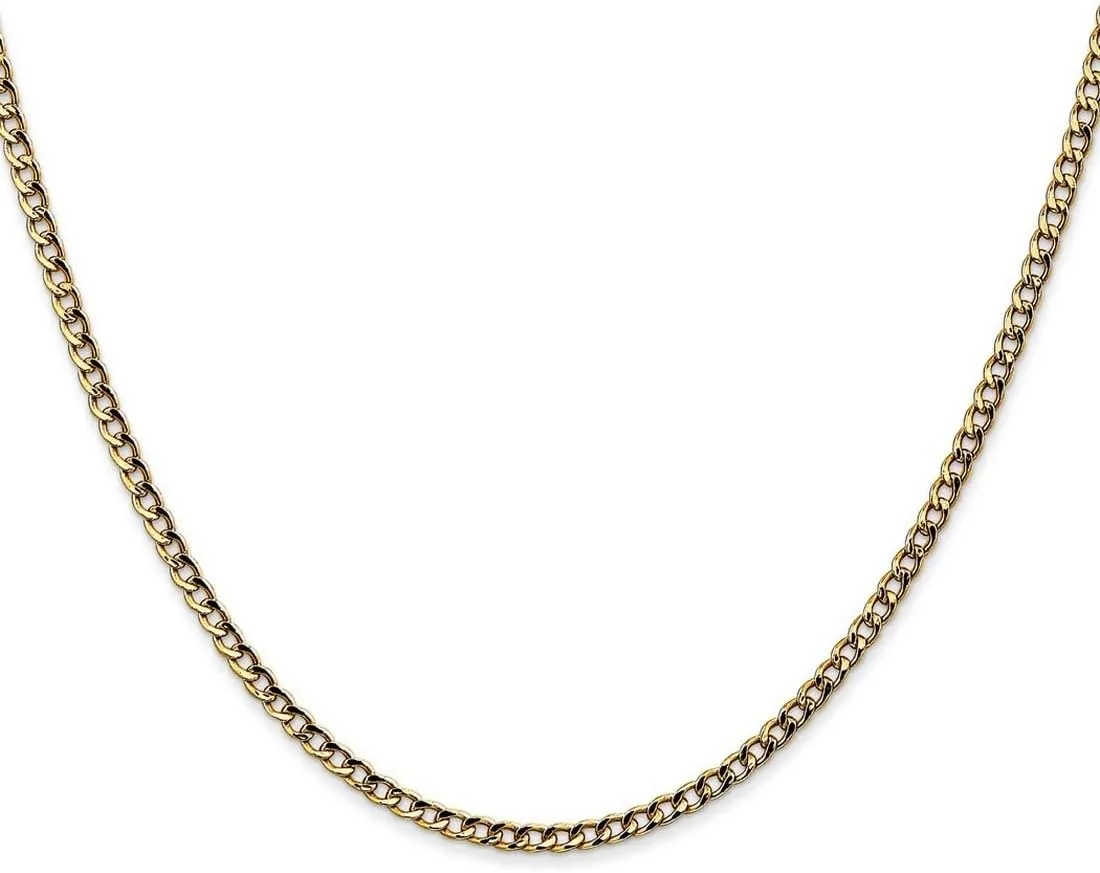 JewelryWeb 14k Yellow Gold Hollow Polished Lightweight Lobster Claw Closure 2.5mm Semi solid Curb Link Chain Bracelet-Link-Bracelet for Women and Men