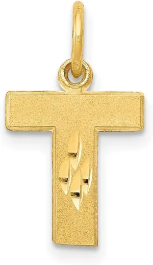 JewelryWeb 14k Yellow Gold Solid Sandblast finish Letter Name Personalized Monogram Initial Charm 14x10mm Pendant Necklace for Women