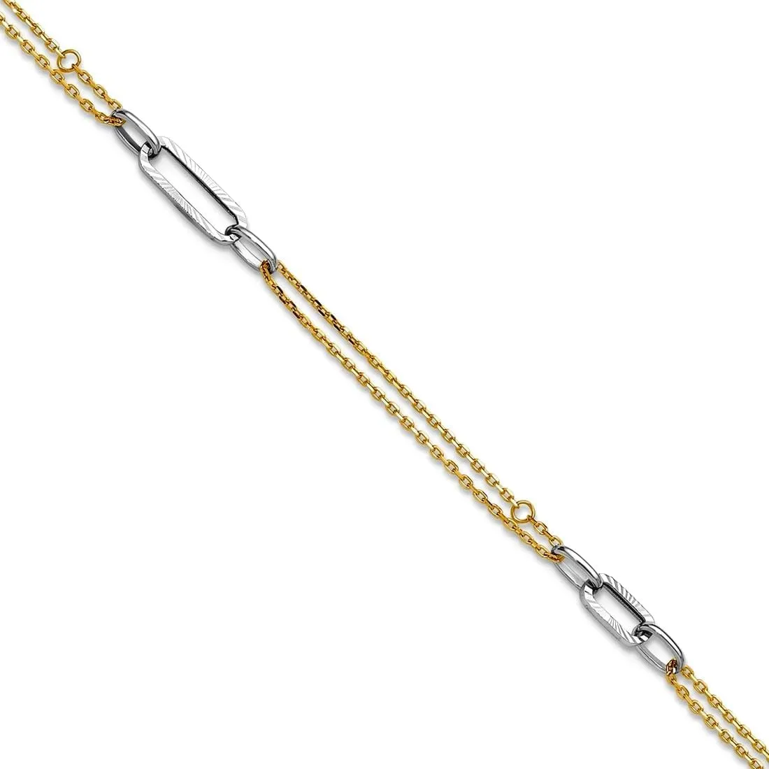 JewelryWeb 4.2mm 14k Solid Gold Two tone Polished and Sparkle Cut Plus 1in Extension Anklet 9 Inch-Anklet for Women