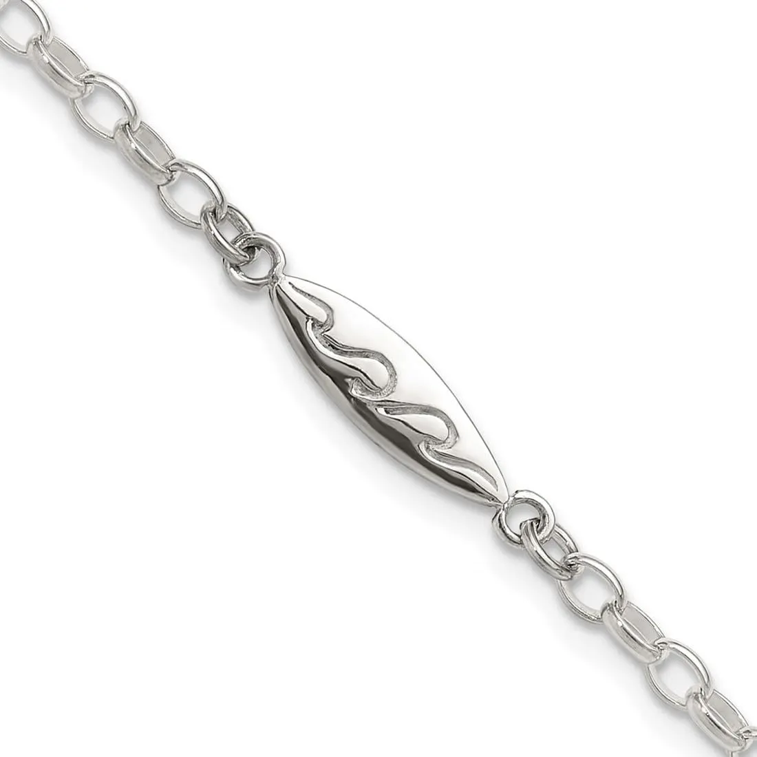 JewelryWeb 4.6mm 925 Sterling Silver Polished Etched Waves Surfboard Link Anklet 9 Inch-Anklet for Women