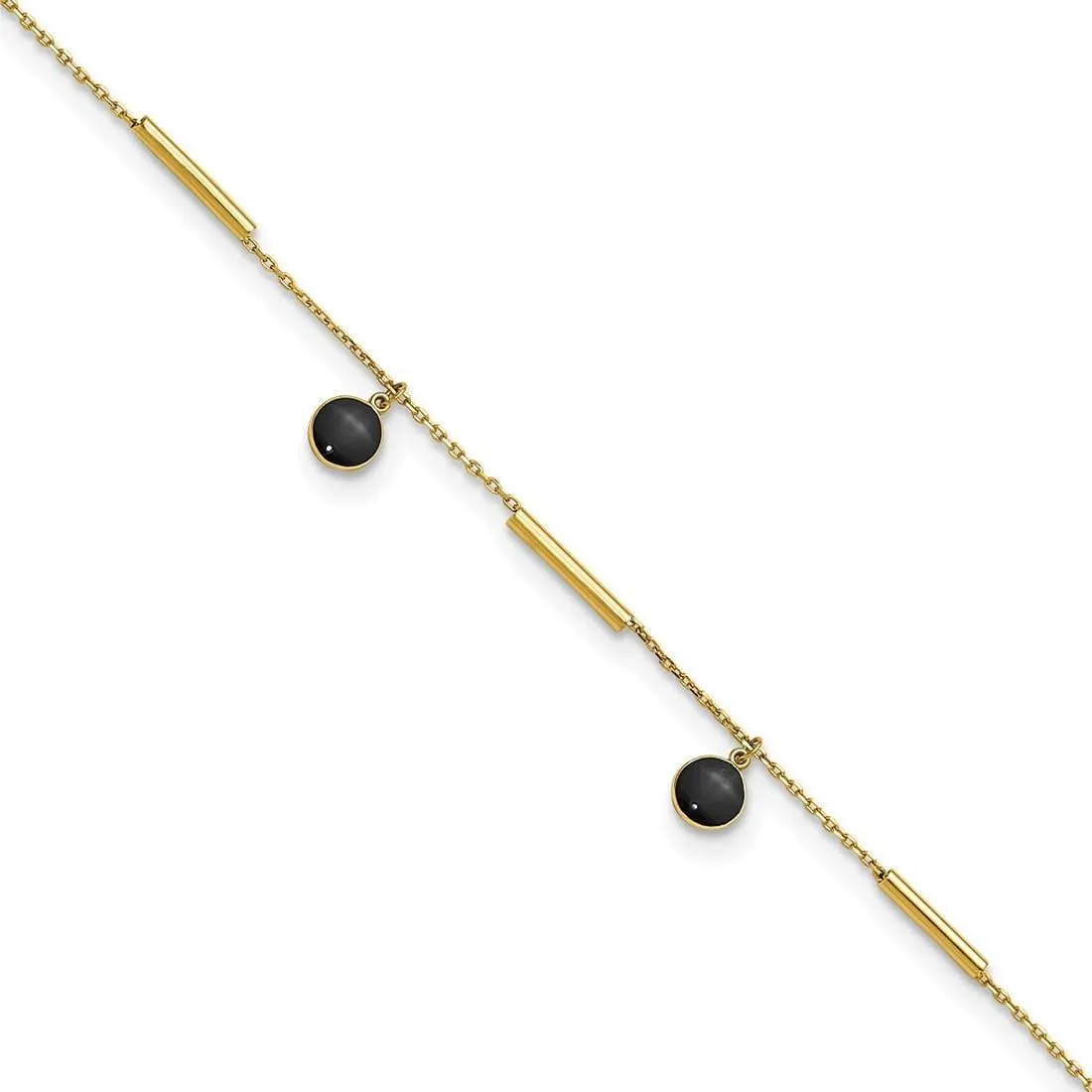 JewelryWeb 4.9mm 14k Solid Yellow Gold Polished Simulated Onyx Dangles and Bars Plus 1in Extension Anklet 9 Inch-Anklet for Women