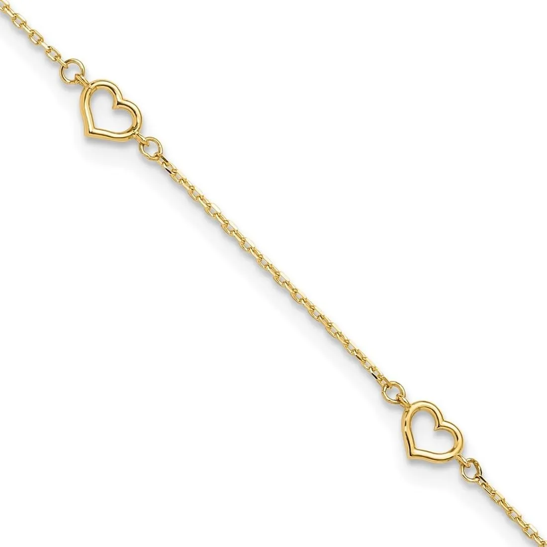 JewelryWeb 5.75mm 14k Solid Yellow Gold Polished Love Heart Link Plus 1in Extension Anklet 9 Inch-Anklet for Women