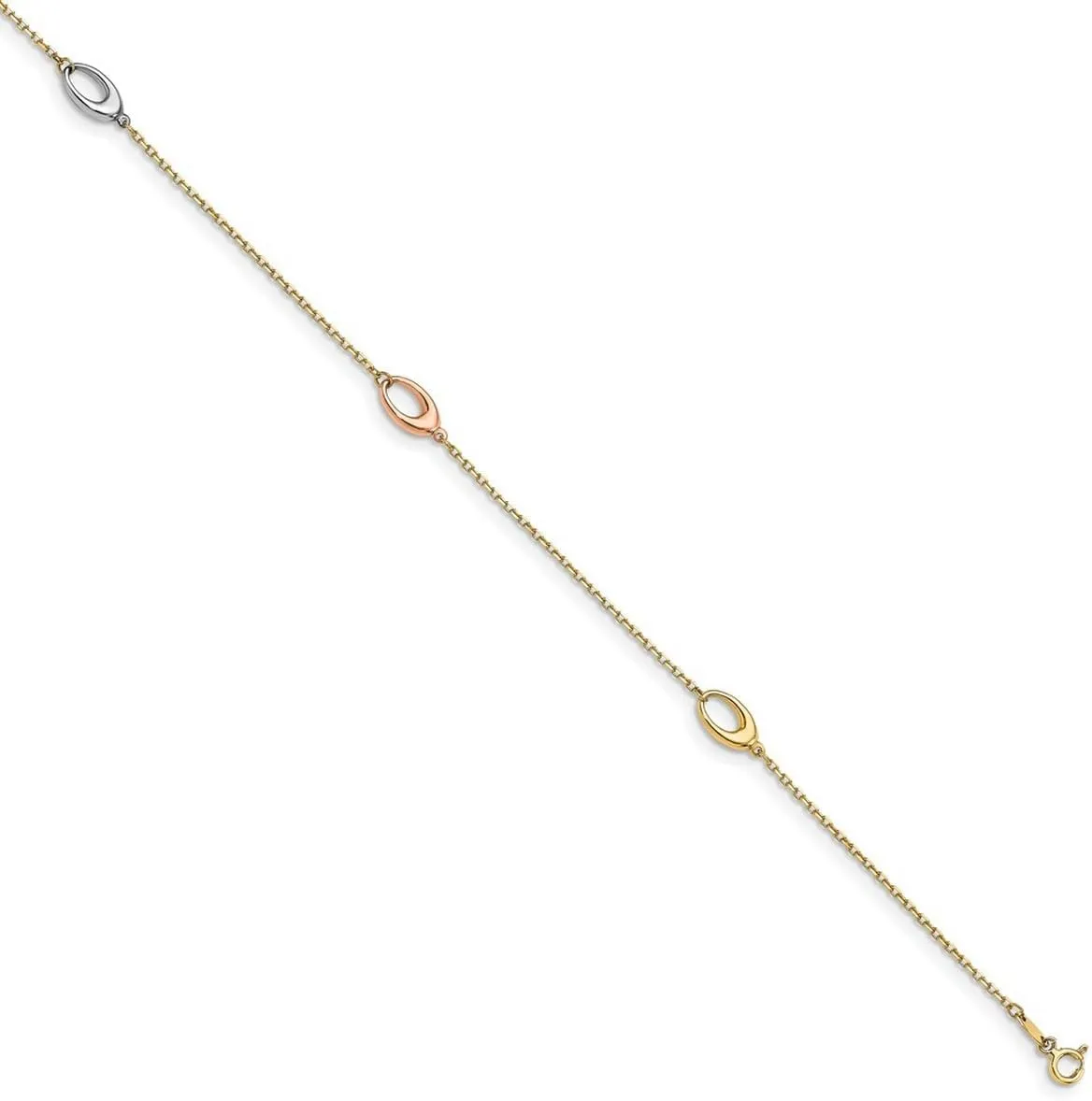 JewelryWeb 5mm 14k Solid Gold Tri color Polished With 1inch Ext. Anklet 9.5 Inch-Anklet for Women