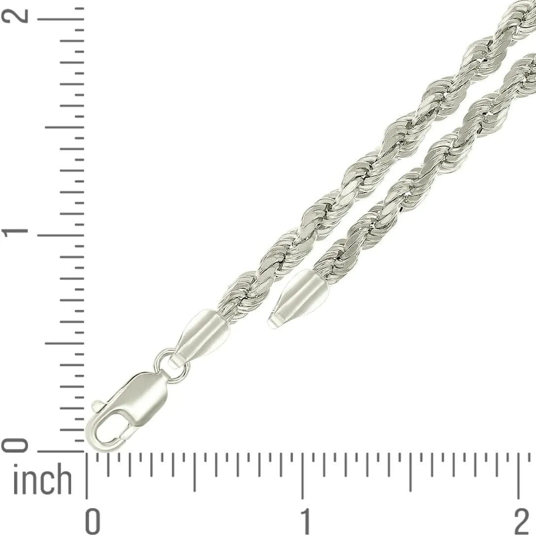 JewelryWeb 925 Sterling Silver Hollow Rope Chain-Silver 4mm Anklet-Anklet for Women and Men