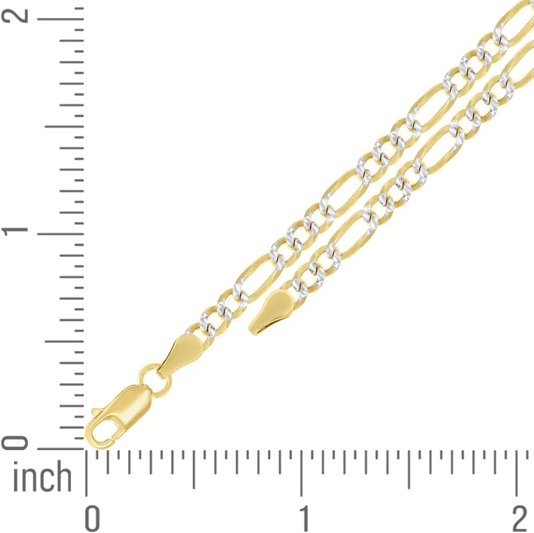 JewelryWeb 925 Sterling Silver Pave Super Flat Figaro Chain Two Tone 3.6mm Anklet-Anklet for Women and Men
