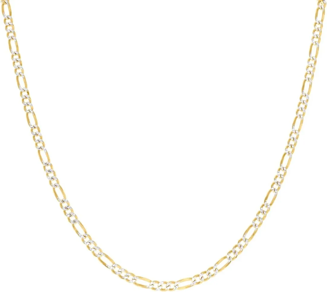 JewelryWeb 925 Sterling Silver Pave Super Flat Figaro Chain Two Tone 3.6mm Anklet-Anklet for Women and Men