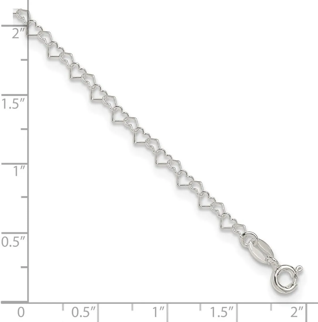 JewelryWeb 925 Sterling Silver Polished 0.5mm Fancy Love Heart Link Anklet Spring-Ring-Anklet for Women