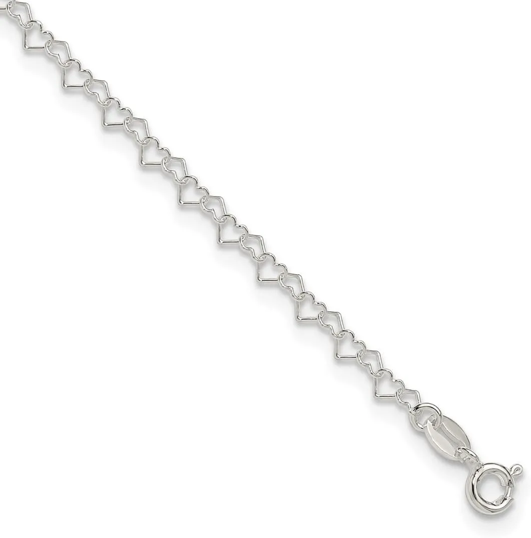 JewelryWeb 925 Sterling Silver Polished 0.5mm Fancy Love Heart Link Anklet Spring-Ring-Anklet for Women