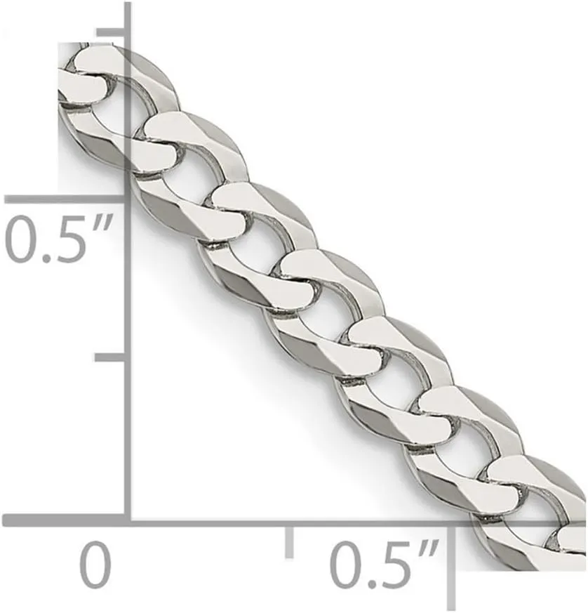 JewelryWeb 925 Sterling Silver Polished Lobster Claw Closure 4.5mm Close Link Flat Curb Chain Bracelet-Link-Bracelet for Women and Men