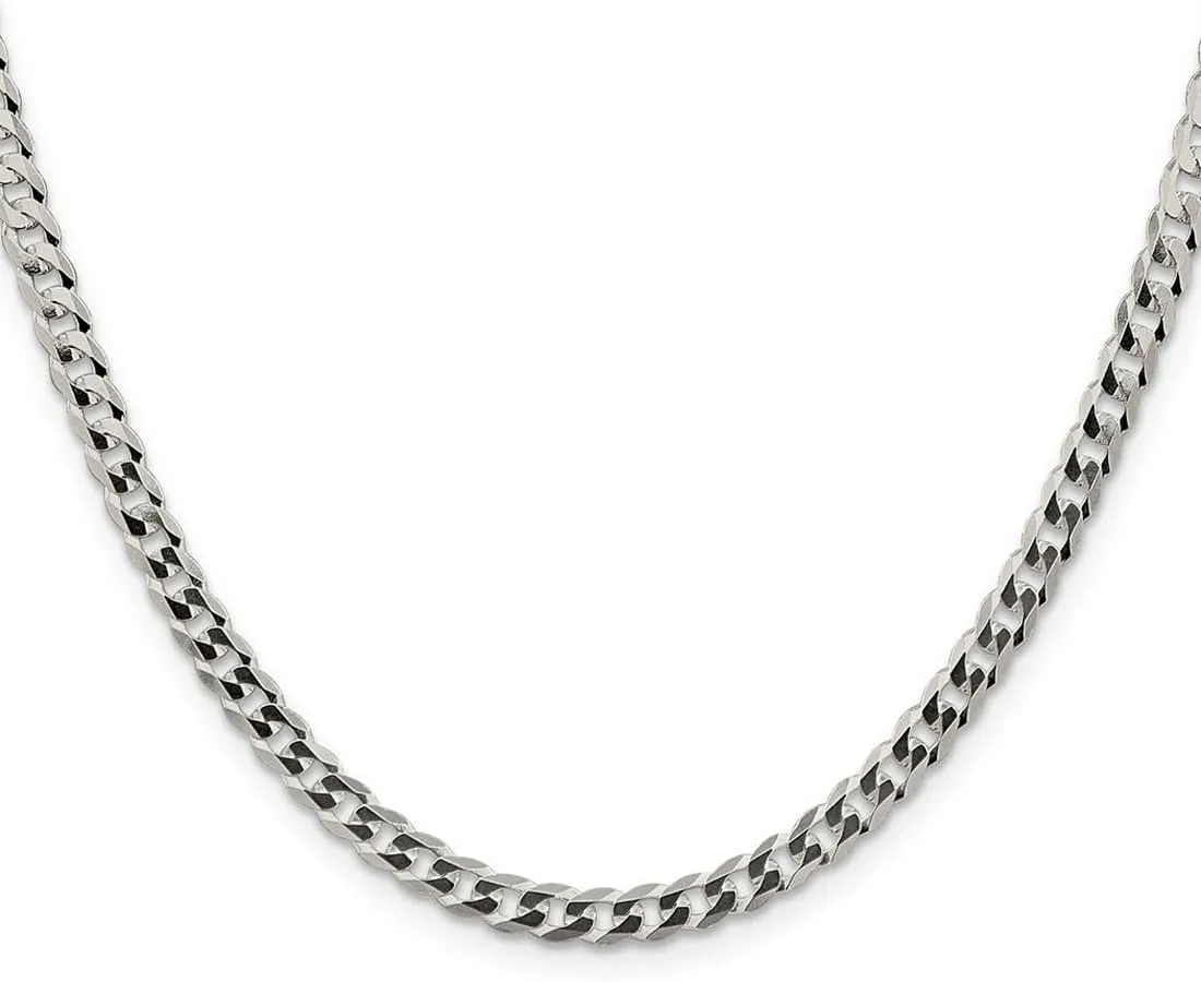 JewelryWeb 925 Sterling Silver Polished Lobster Claw Closure 4.5mm Close Link Flat Curb Chain Bracelet-Link-Bracelet for Women and Men