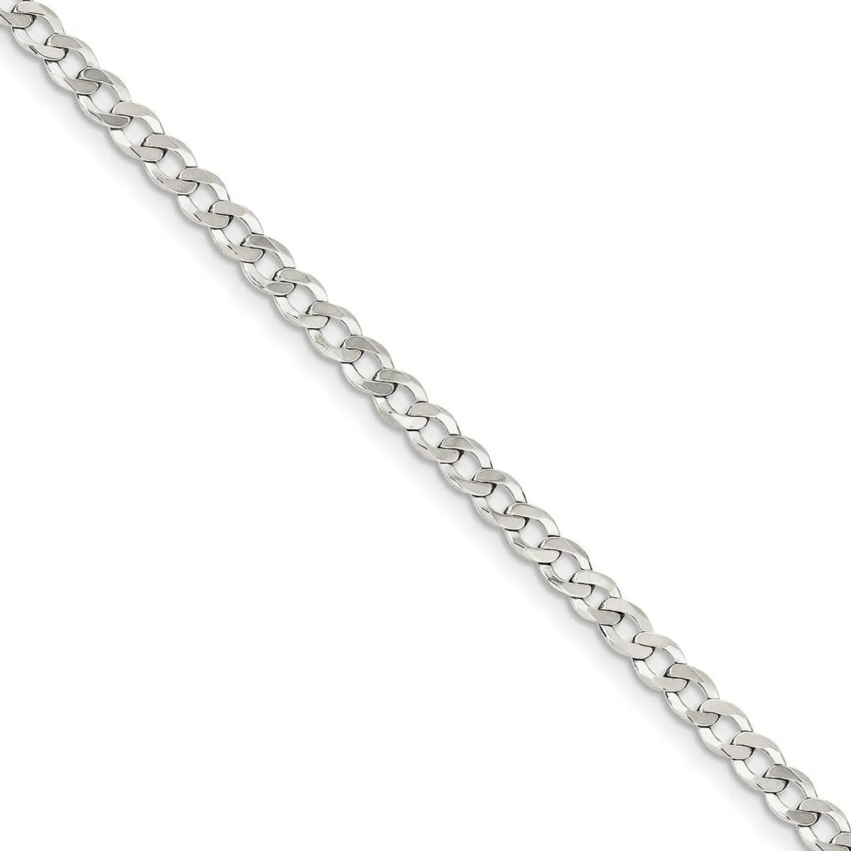 JewelryWeb 925 Sterling Silver Polished Lobster Claw Closure 4.5mm Close Link Flat Curb Chain Bracelet-Link-Bracelet for Women and Men