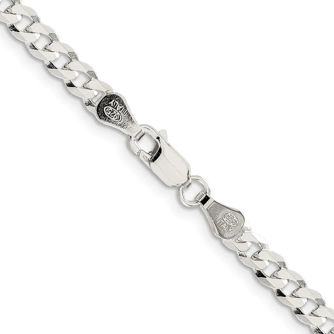 JewelryWeb 925 Sterling Silver Polished Lobster Claw Closure 4.5mm Close Link Flat Curb Chain Bracelet-Link-Bracelet for Women and Men
