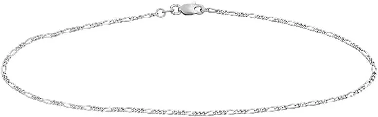 JewelryWeb 925 Sterling Silver Rhodium Plated 1.5mm Figaro Chain Ankle Bracelet Lobster Claw Closure 10 Inch Anklet for Women and Men