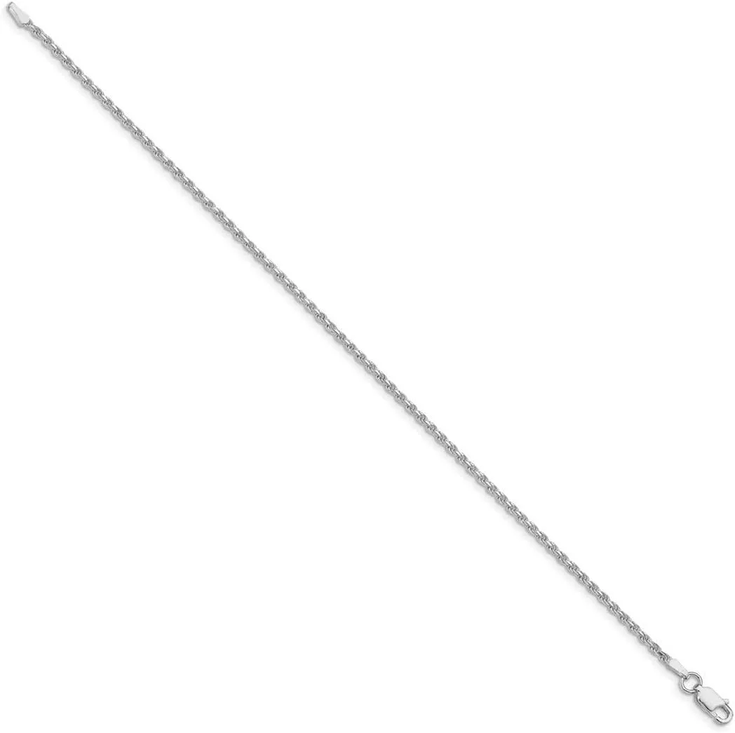 JewelryWeb 925 Sterling Silver Rhodium Plated 1.85mm Sparkle Cut Rope Chain Bracelet Anklet-Anklet for Women and Men