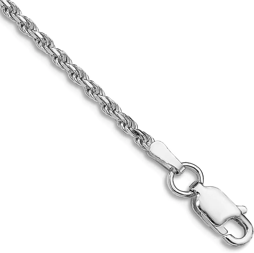 JewelryWeb 925 Sterling Silver Rhodium Plated 1.85mm Sparkle Cut Rope Chain Bracelet Anklet-Anklet for Women and Men