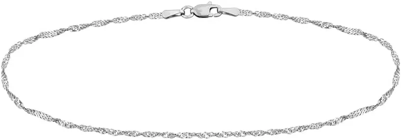 JewelryWeb 925 Sterling Silver Rhodium Plated Singapore Chain Ankle Bracelet 10 Inch Anklet for Women and Men in