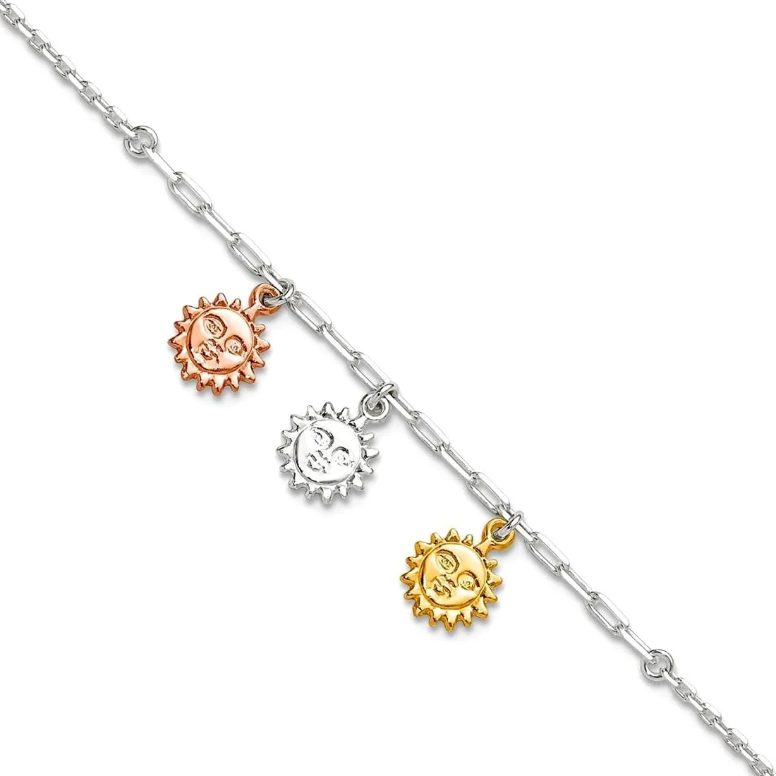 JewelryWeb 925 Sterling Silver Rose tone and Gold-tone Suns Plus 1in Extension Anklet 9 Inch-Anklet for Women