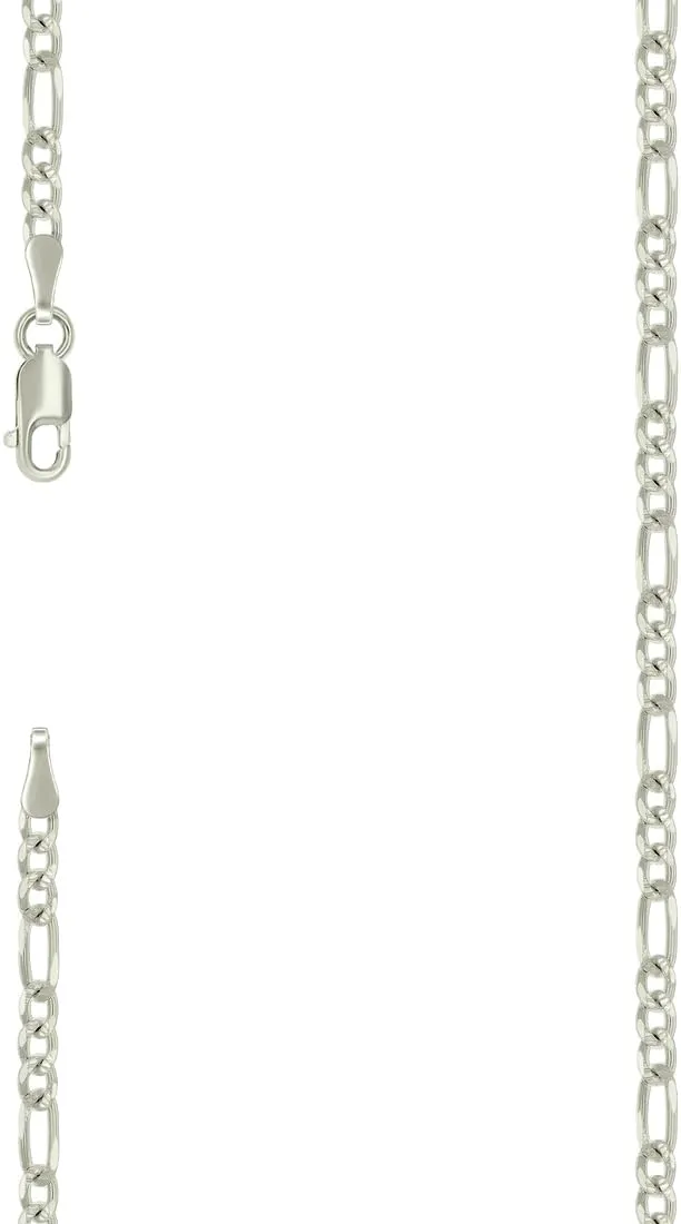 JewelryWeb 925 Sterling Silver Solid Pave Classic Figaro-Silver Plated 3.0mm Anklet-Anklet for Women
