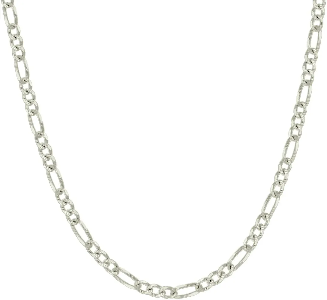 JewelryWeb 925 Sterling Silver Solid Pave Classic Figaro-Silver Plated 3.0mm Anklet-Anklet for Women