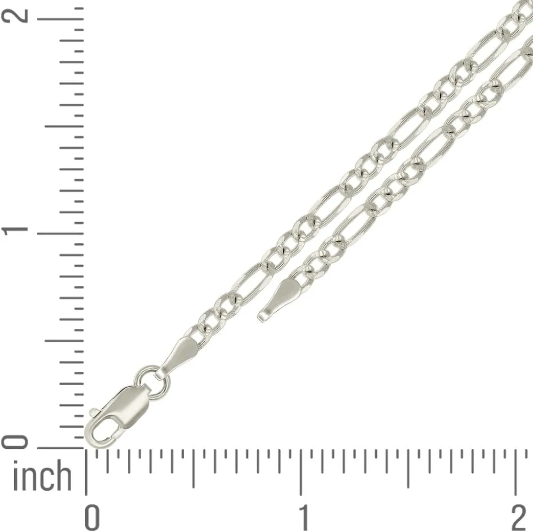 JewelryWeb 925 Sterling Silver Solid Pave Classic Figaro-Silver Plated 3.0mm Anklet-Anklet for Women