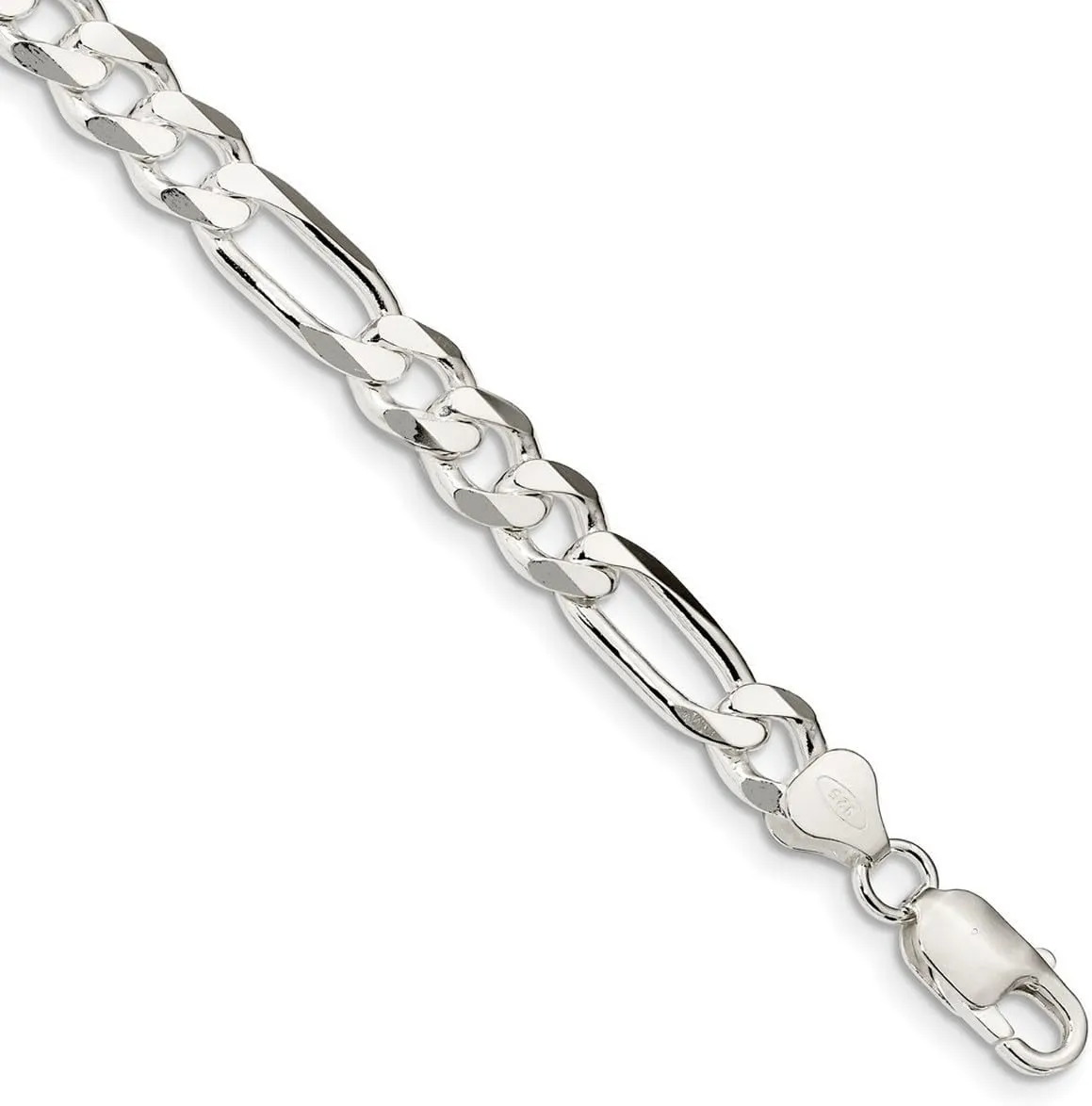 JewelryWeb 925 Sterling Silver Solid Polished 7.75mm Figaro Chain Bracelet Lobster Claw Link-Bracelet for Women and Men