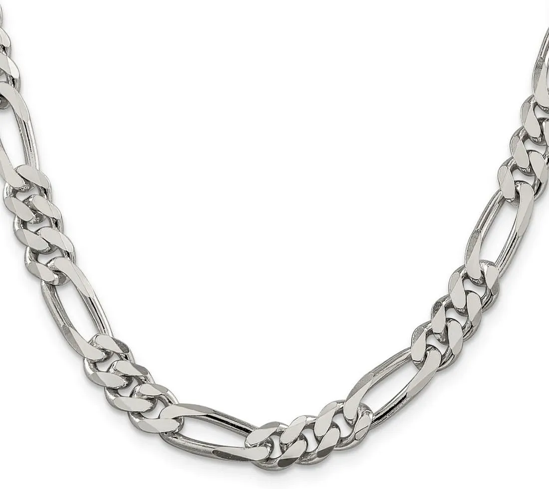 JewelryWeb 925 Sterling Silver Solid Polished 7.75mm Figaro Chain Bracelet Lobster Claw Link-Bracelet for Women and Men