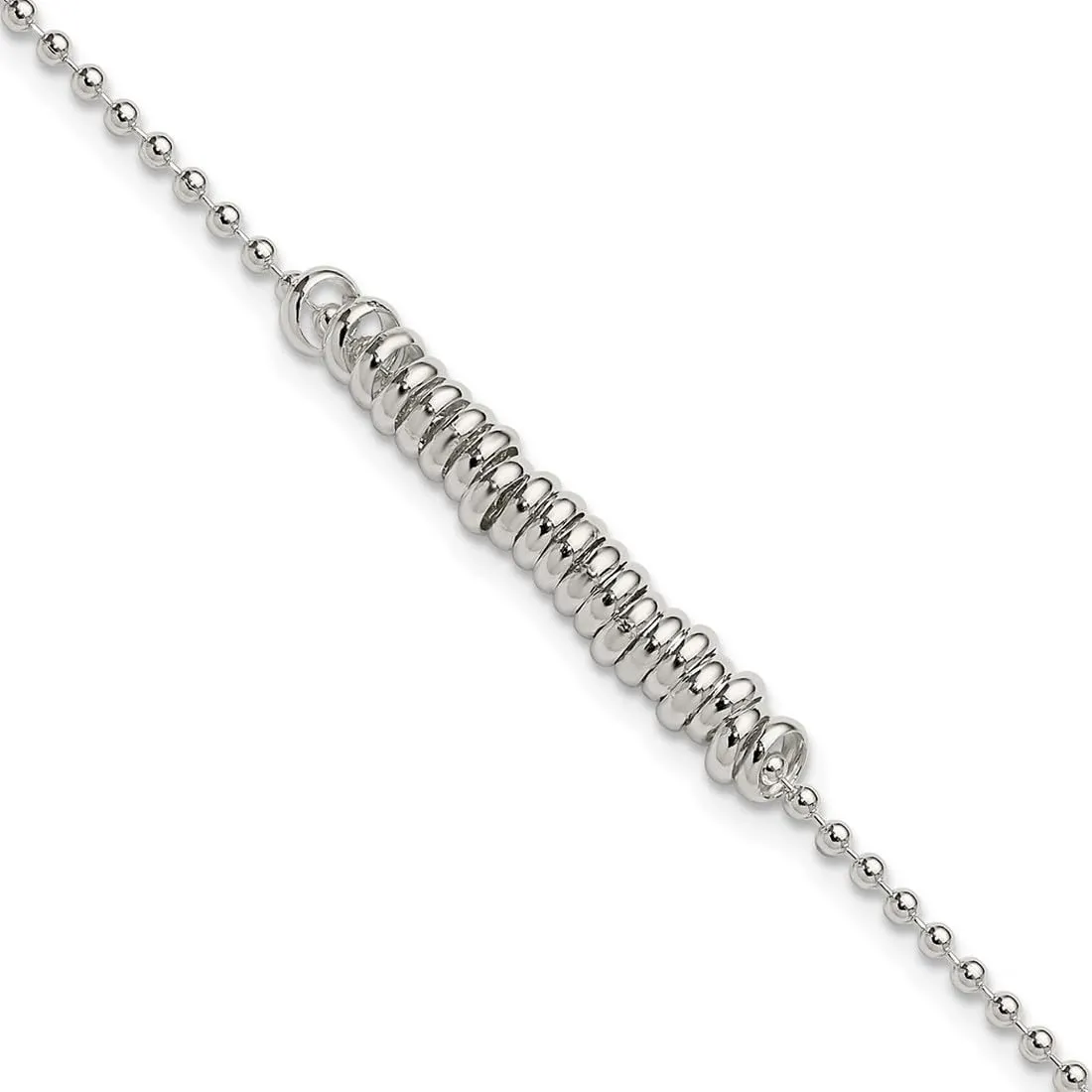 JewelryWeb 925 Sterling Silver Solid Polished Fancy Ringed Anklet Spring-Ring-Anklet for Women