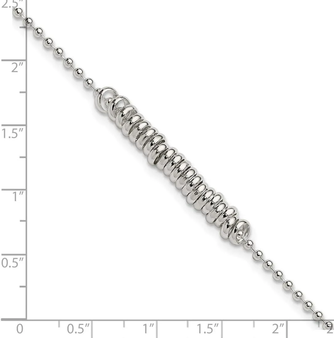 JewelryWeb 925 Sterling Silver Solid Polished Fancy Ringed Anklet Spring-Ring-Anklet for Women