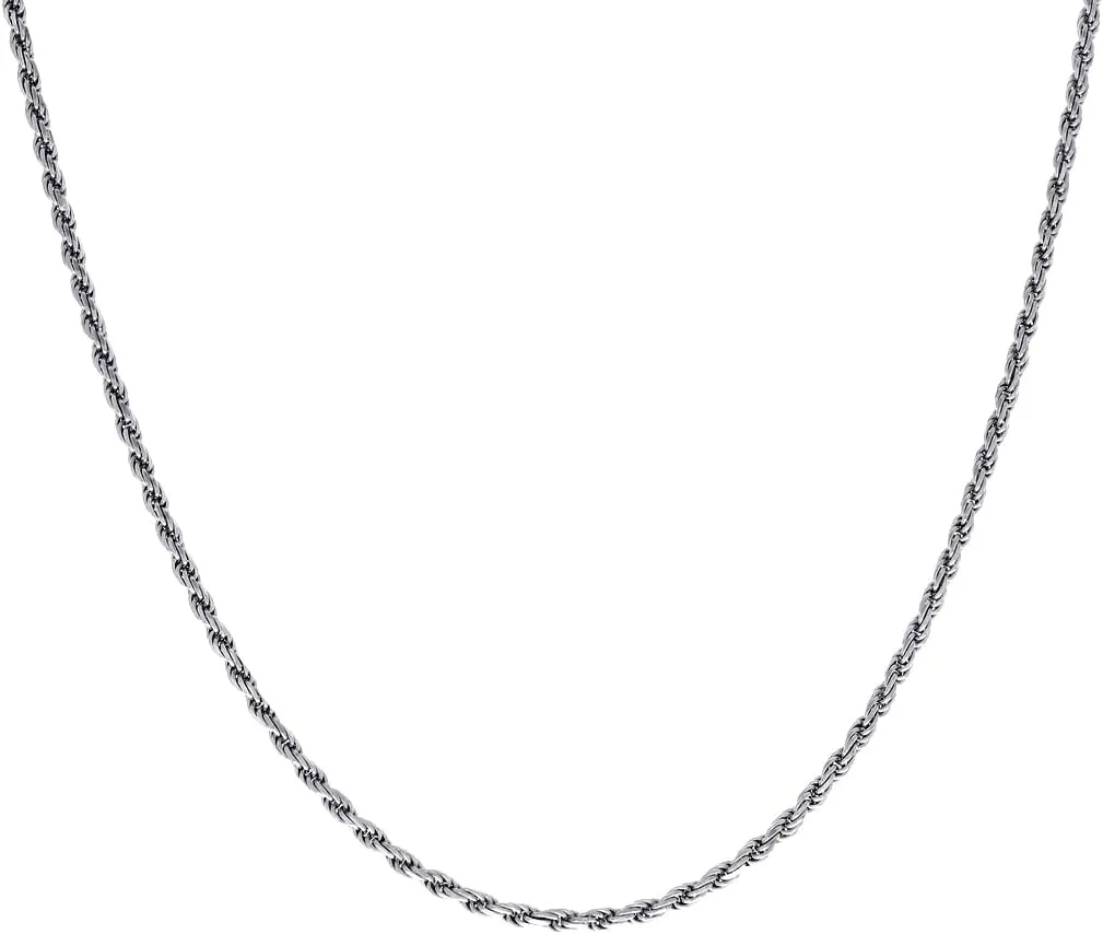 JewelryWeb 925 Sterling Silver Solid Rope Chain Rhodium 2.5mm Anklet-Anklet for Women and Men