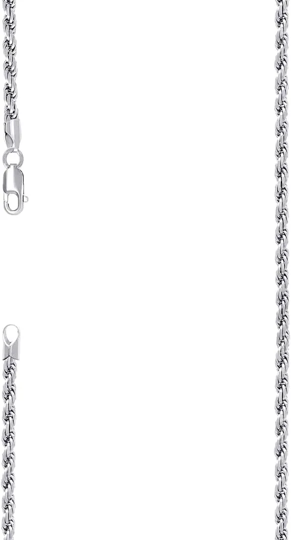 JewelryWeb 925 Sterling Silver Solid Rope Chain Rhodium 3.5mm Anklet-Anklet for Women and Men