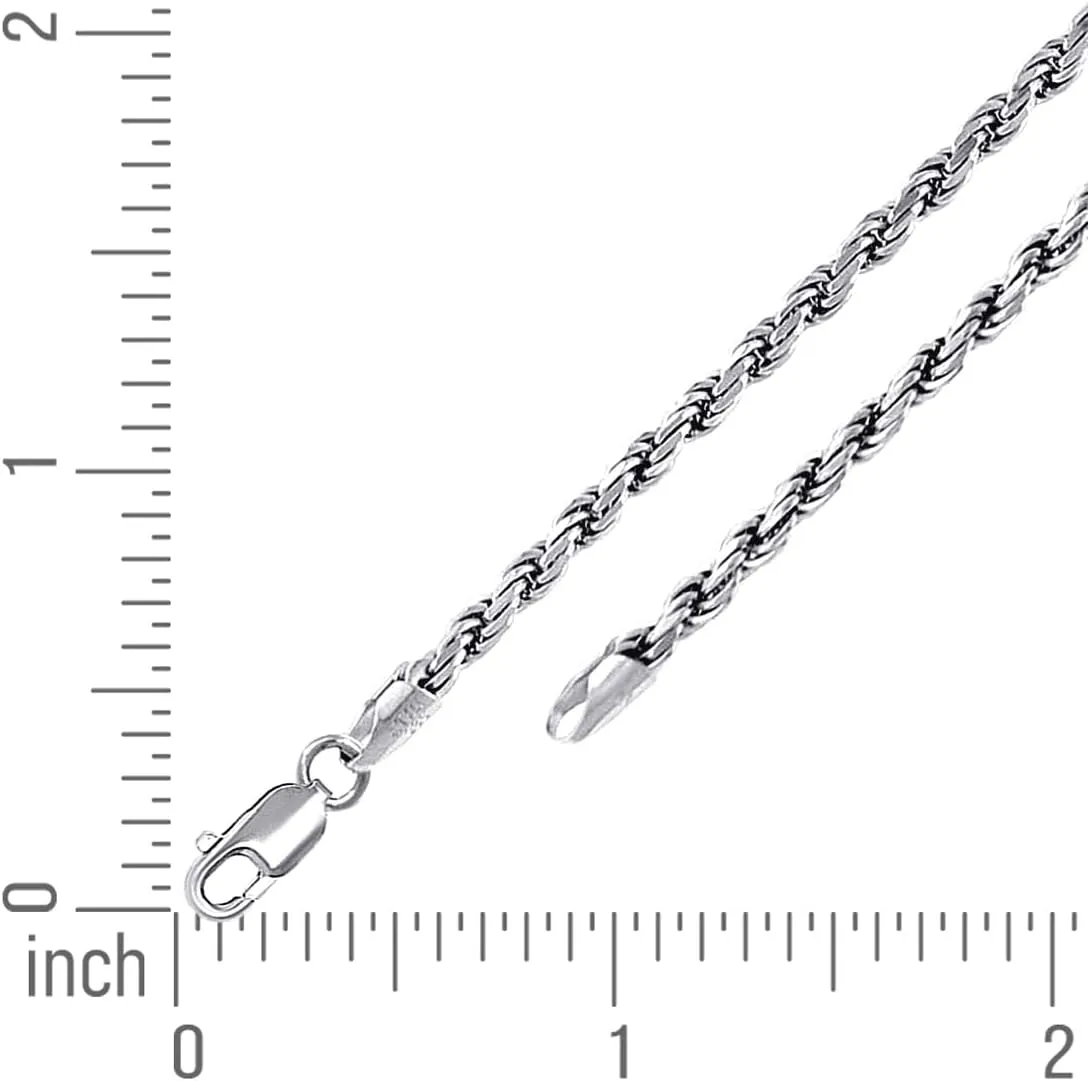 JewelryWeb 925 Sterling Silver Solid Rope Chain Rhodium 3.5mm Anklet-Anklet for Women and Men