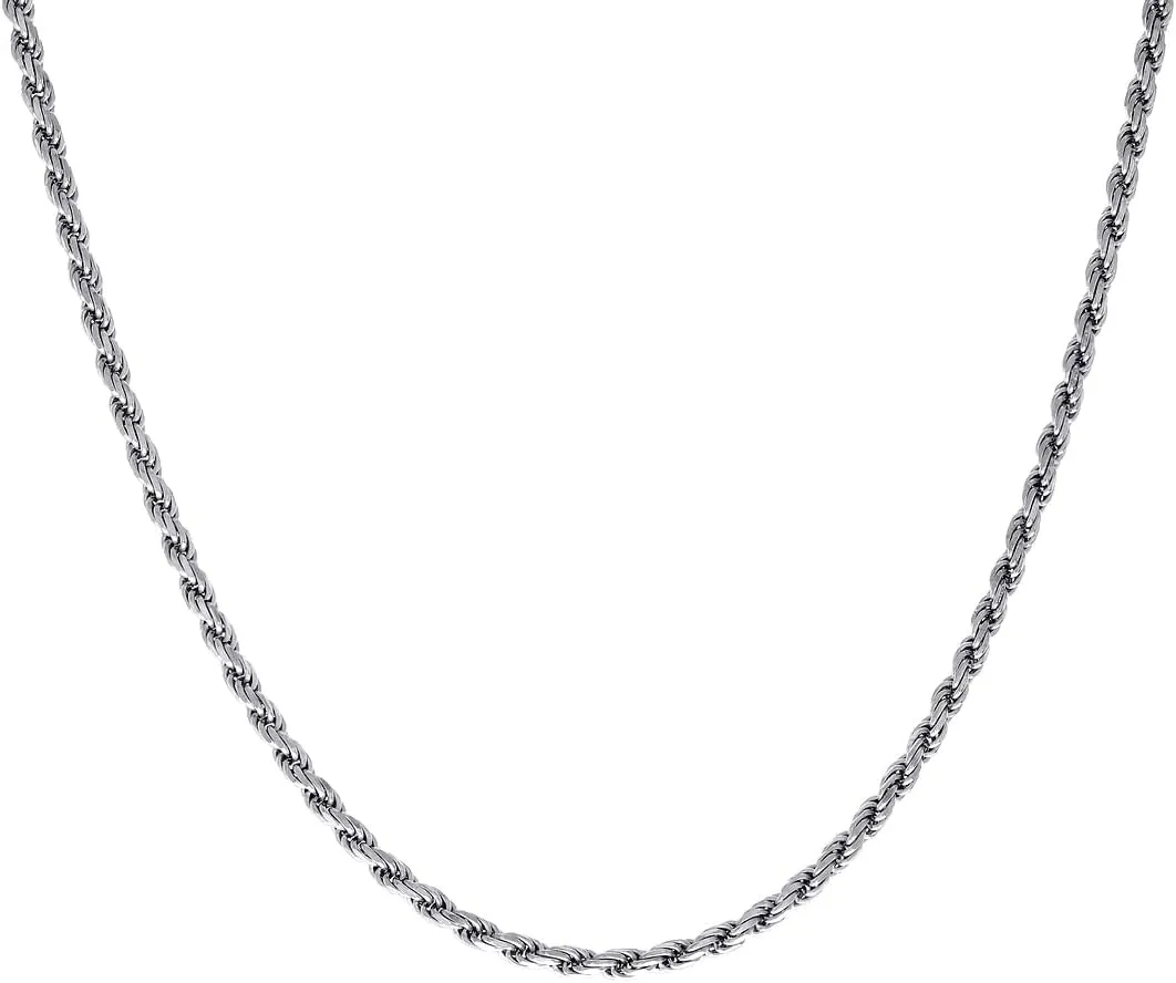 JewelryWeb 925 Sterling Silver Solid Rope Chain Rhodium 3.5mm Anklet-Anklet for Women and Men